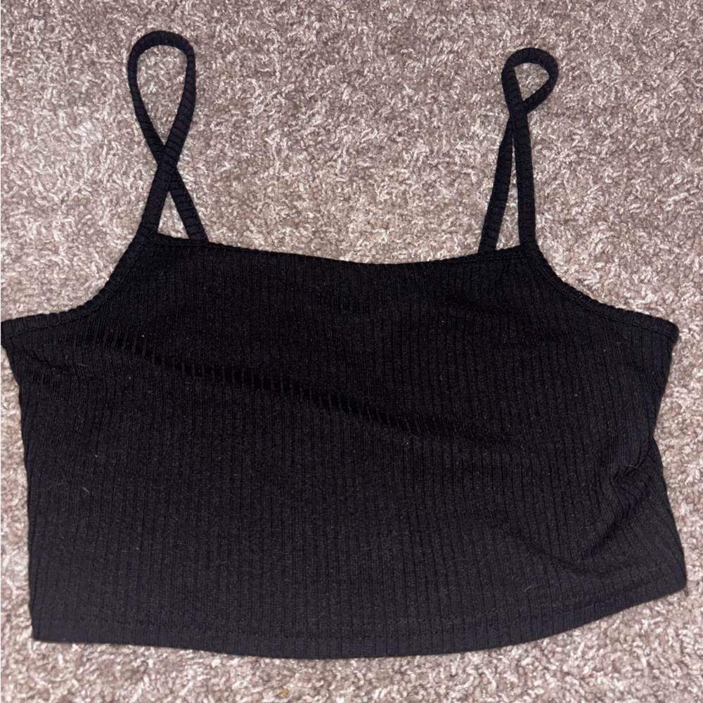 Divided Black Ribbed Camisole Crop Top